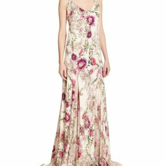 NWT Haute Hippie wild Floral-print silk Godet Gown Size 10 - Picture 1 of 11